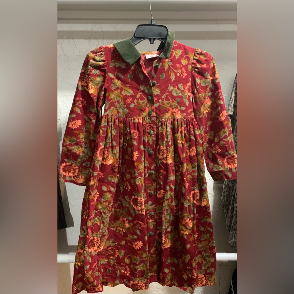 Charming Floral Kids Dress in Red and Green